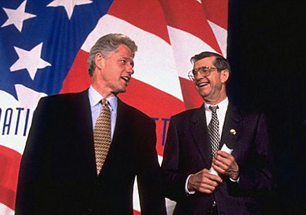  Fowler stands with Bill Clinton at the 1996 Democratic Convention when Fowler was party chair. Courtesy: Donald Fowler